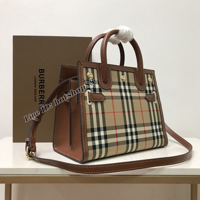 Burberry專櫃新款小號Title泰爾勒手袋 巴寶莉Vintage復古格紋手提托特包肩背女包 yxb1506